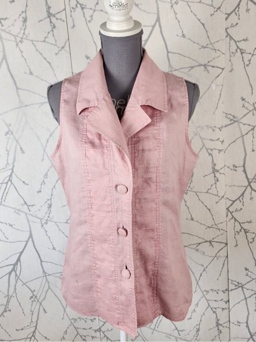Martinique Baby Pink 100% Linen Button Front Collared Tank